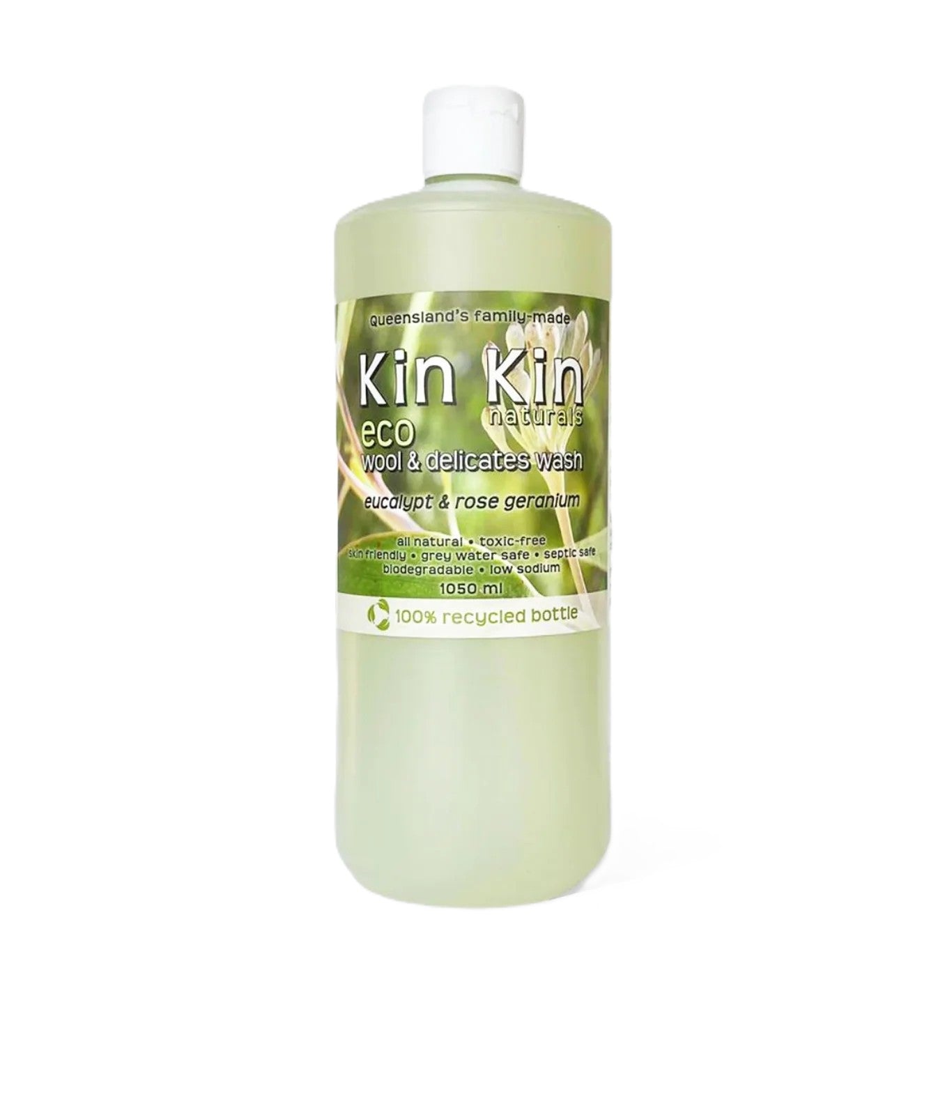 550ml Bottle of Kin Kin eco wool & delicates wash on a white background