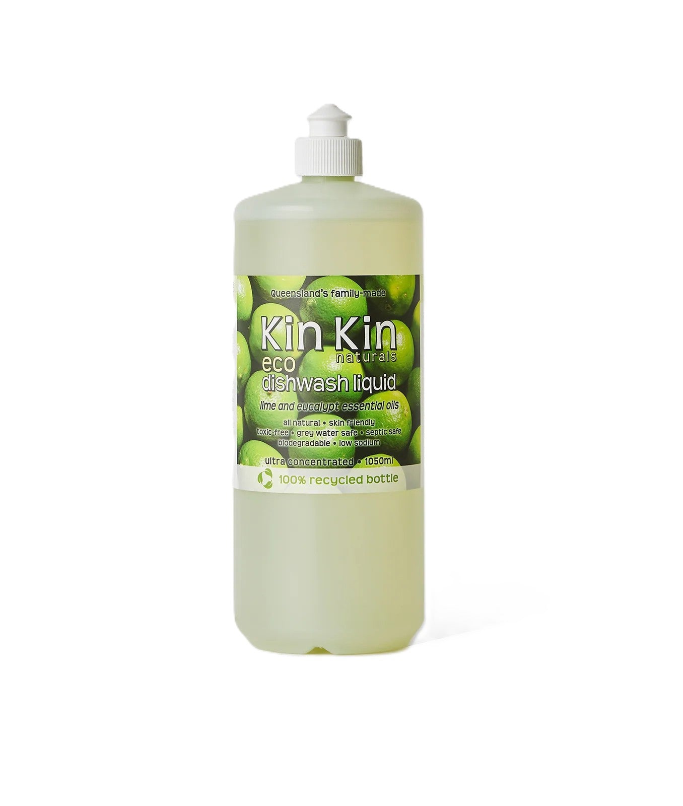 1050ml Kin Kin Naturals eco dishwash liquid bottle on a white background